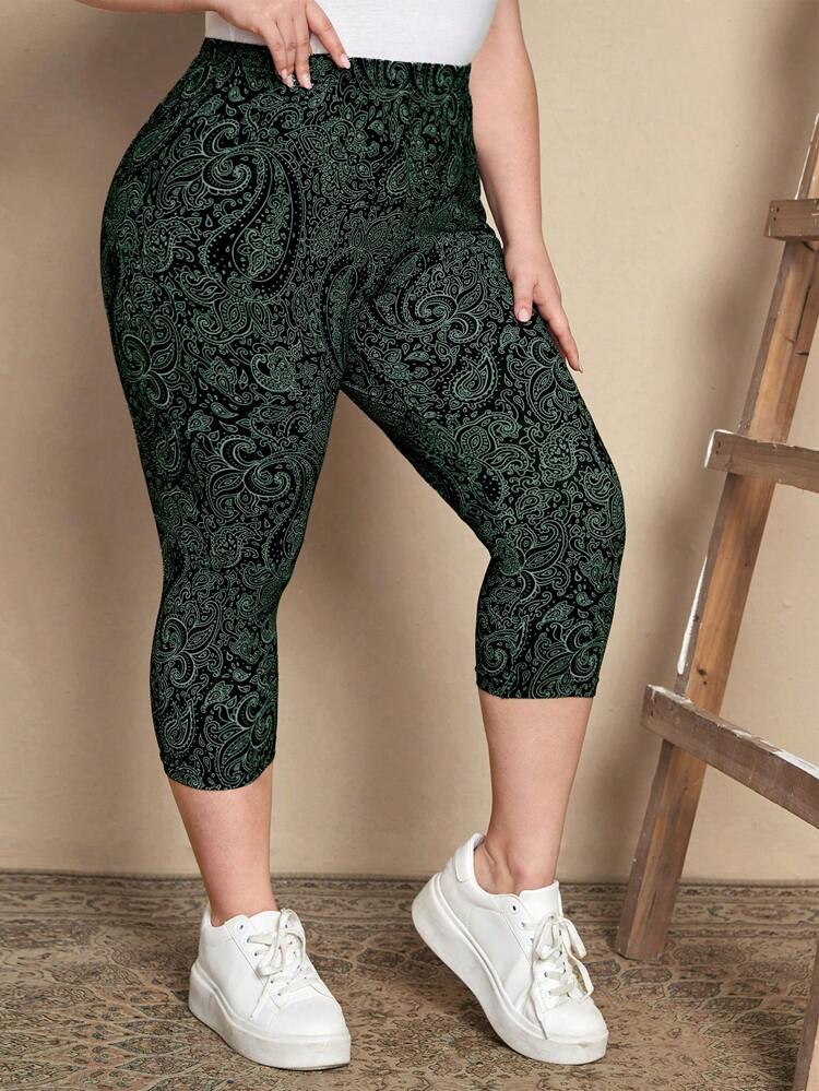 Plus Size Women's Casual Pants With Paisley Print