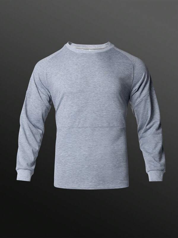 Manfinity Sport Polished Boyfriend Style Men's Solid Color Crew Neck Long Sleeve Minimalist Sweatshirt, Casual Daily Wear