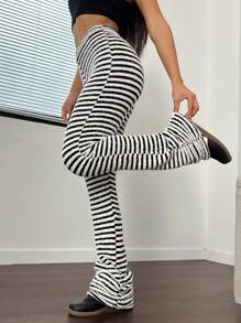 SHEIN Unity Casual Striped Sweater Pants Set - Black and White - View 4