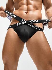 Men's Letter Knitted Waistband Hollow Out Sexy Briefs