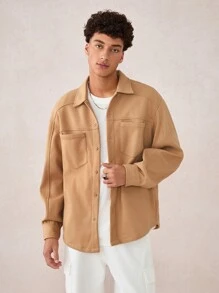 Chaqueta casual de manga larga con cuello alto y corte holgado para hombre, adecuada para otoño e invierno