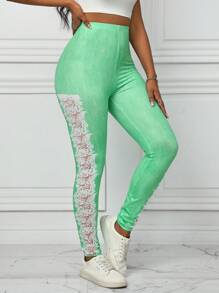 SHEIN LUNE Quần legging bó in khối màu giản dị cho nữ - màu xanh lá - Xem 6