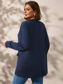 SHEIN Clasi 大码黑色长袖宽松针织夹克带口袋 - 藏蓝色 - 查看 5