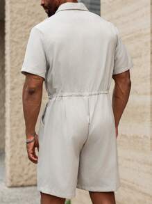 Manfinity Homme Plus Size Men's Casual Solid Color Drawstring Waist Romper