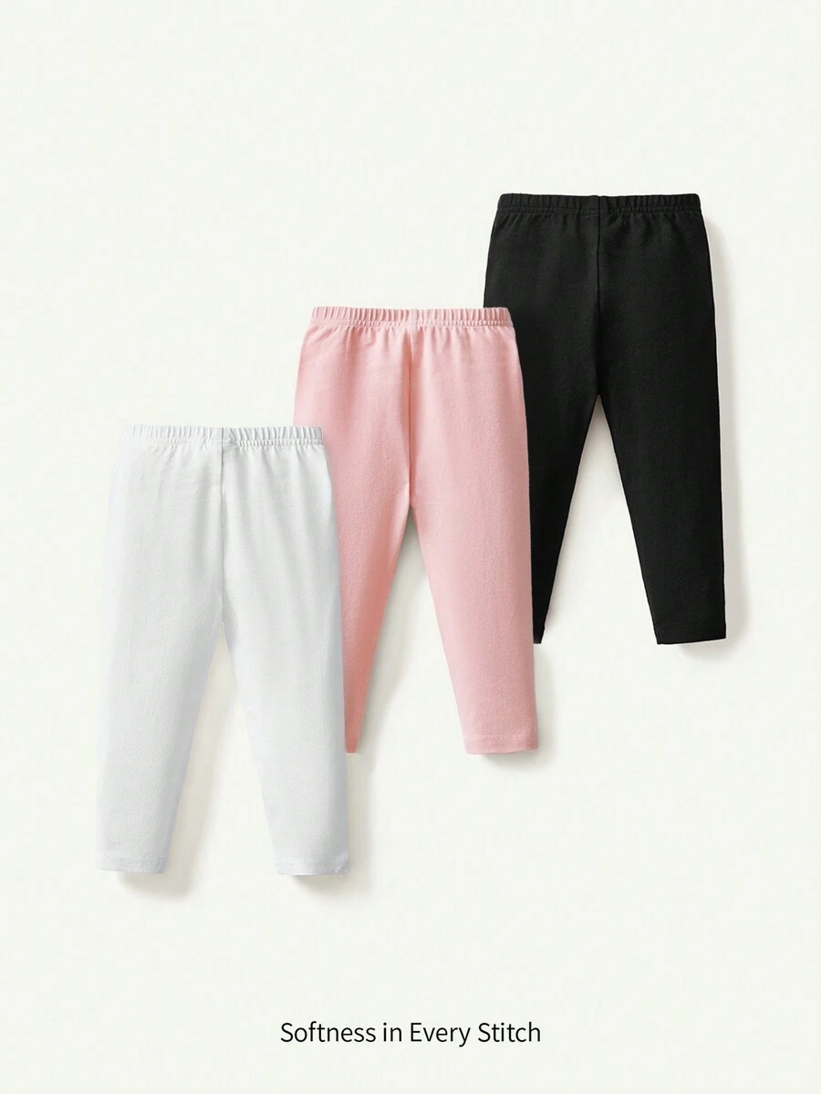 Cozy Pixies 3 件套女婴休闲松紧腰纯色紧身裤 - 粉色 - 查看 1