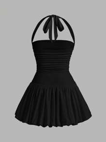SHEIN EZwear Valentine Day Women's Halter Backless Allover Print Casual Mini Dress,Summer Dresses For Women