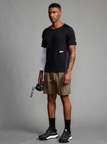 Manfinity Sport Corelite Áo thun thể thao thường ngày in chữ cổ tròn tay ngắn phong cách bạn trai dành cho nam, quần áo tập gym, trang phục đi bộ đường dài, áo lót ngắn, áo phông trơn - màu đen - Xem 6