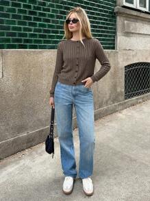 Forever 21 Women Outfits Women Costumes Homecoming Cardigan Sweater Fall Women Dresses Fall Clothes Tops With Sleeves Fall Shirts Sweater Top Winter Women Clothes - Brown - View 7