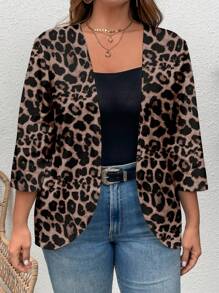 EMERY ROSE Chaqueta de mujer con estampado de leopardo de talla grande, informal, apta para salir, para primavera/otoño - Multicolor - Ver 5