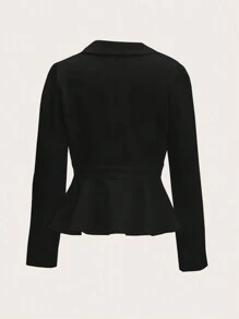 SHEIN Clasi 秋冬女士加大码优雅通勤荷叶边黑色西装外套 - 黑色 - 查看 2