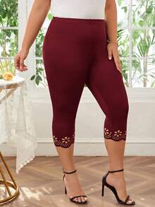 SHEIN Clasi 大码纯色弹性简约紧身裤，日常休闲穿着 - 酒紅色 - 查看 5