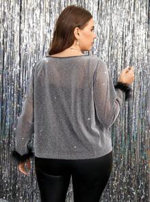 SHEIN Clasi 大码狂欢节服装女式圆领长袖宽松时尚 T 恤，秋季婚礼宾客礼服