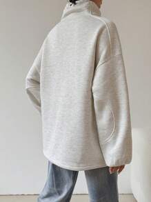 SHEIN EZwear 休闲高领宽松运动衫，秋冬 - 灰色 - 查看 2