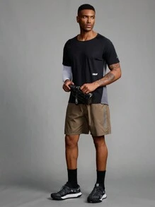 Manfinity Sport Corelite Áo thun thể thao thường ngày in chữ cổ tròn tay ngắn phong cách bạn trai dành cho nam, quần áo tập gym, trang phục đi bộ đường dài, áo lót ngắn, áo phông trơn - màu đen - Xem 3