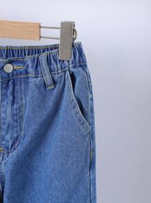 SHEIN 2pcs/Set Tween Boys Casual Denim Zip-Up Hoodie And Shorts Set - Blue - View 5