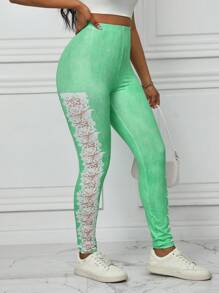 SHEIN LUNE Quần legging bó in khối màu giản dị cho nữ - màu xanh lá - Xem 4