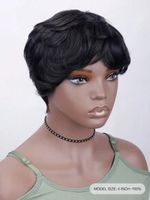 Korte Pixie Cut Wig Menselijk Haar Goedkoop Natuurlijke Golven Lijmloos Aan te Brengen & Te Gaan Menselijk Haar Pruiken Voor Vrouwen Dagelijks Gebruik Machinaal Gemaakt Natuurlijke Zwarte Kleur