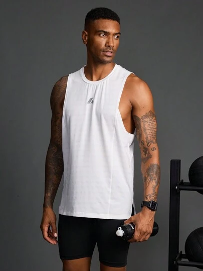 Manfinity Sport Polished 男友风男士圆领无袖印花简约运动T恤，休闲日常穿着