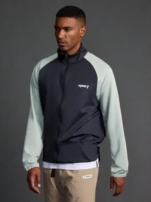 Manfinity Sport Corelite Chaqueta deportiva casual de estilo novio con cremallera delantera, manga larga, parches de color contrastante. Ropa para ir al colegio, gimnasio, senderismo. Camiseta básica de manga corta con cremallera