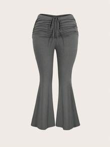 Slaydiva Plus Drawstring Front Flare Leg Pants - Grey - View 1