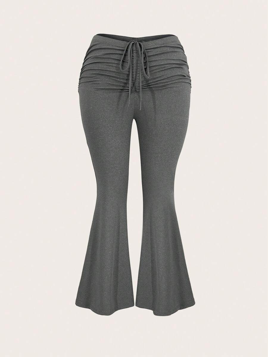 Slaydiva Plus Drawstring Front Flare Leg Pants - Grey - View 1