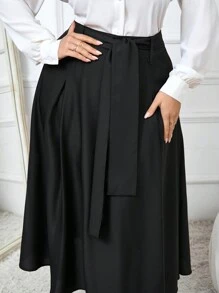 Mulvari Plus Size Solid Color Casual Skirt, Spring&Autumn - Black - View 6
