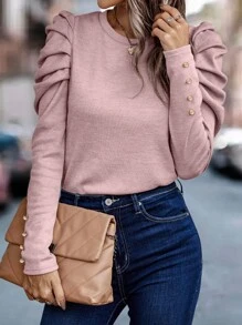 SHEIN Clasi Solid Gigot Sleeve Tee Fall Cloth For Women