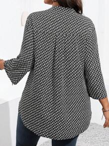 Chemise imprimée à manches retroussées, grande taille, printemps/automne - Noir - Voir 2
