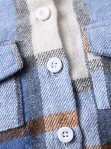 SHEIN Playful Pals 男婴休闲蓝白对比格子口袋装饰夹克，长袖外套适合秋冬季户外穿着或日常休闲穿着 - 可爱时尚的配色经典夹克 - 藍色 - 查看 6