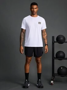 Coreblaze Boyfriend Style Men's Letter Printed Crew Neck Short Sleeve Casual Gym Workout T-Shirt,Gym Clothes - Khaki - View 1