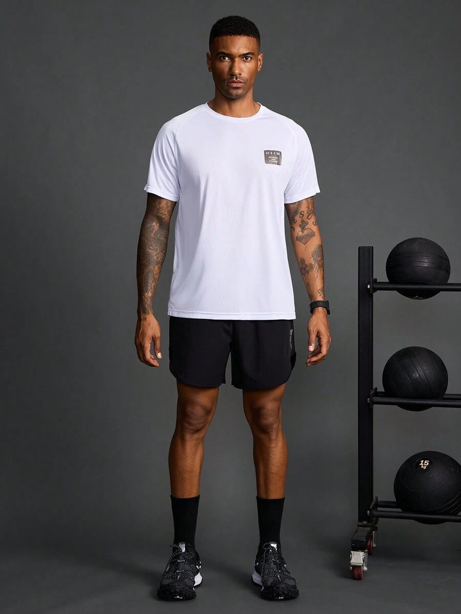Coreblaze Boyfriend Style Men's Letter Printed Crew Neck Short Sleeve Casual Gym Workout T-Shirt,Gym Clothes - Khaki - View 1