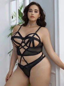 SHEIN Mono lencero sexy con tirantes de espagueti de malla hueca de talla grande