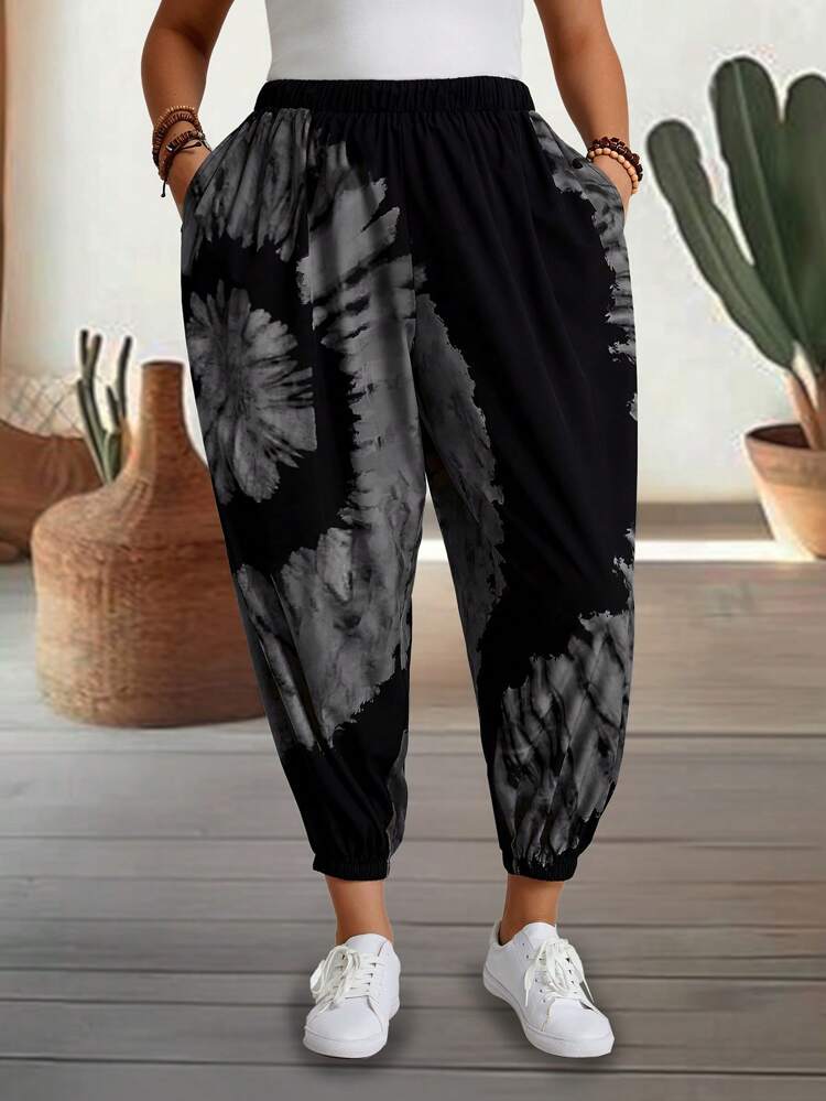 Plus Size Summer Countryside Printed Daily Casual Tapered Leg Pants