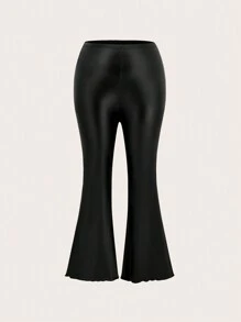 Slaydiva Plus High Waist PU Leather Flare Leg Pants - Black - View 1