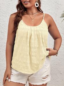 SHEIN VCAY Camisa de tirantes holgada con fruncido de unicolor para mujer de talla grande en verano - Albaricoque - Ver 4