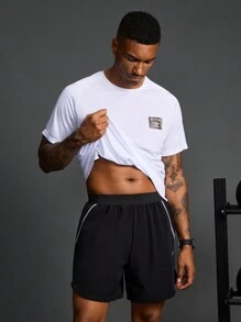 Coreblaze Boyfriend Style Men's Letter Printed Crew Neck Short Sleeve Casual Gym Workout T-Shirt,Gym Clothes - Khaki - View 5