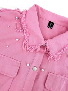 Slaydiva Plus Flap Pocket Drop Shoulder Raw Hem Coat - Pink - View 7