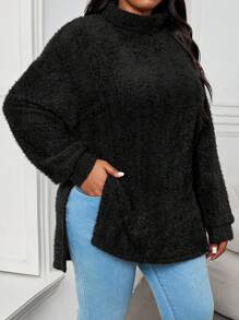 SHEIN LUNE 大码针织蓬松高领 T 恤