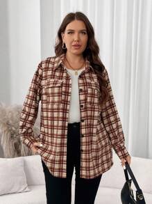 SHEIN LUNE Veste décontractée à manches longues, poches utilitaires, à carreaux, ample, pour femmes, tailles grandes, pour le printemps et l'automne, pour le port quotidien, les vacances de Thanksgiving - Multicolore - Voir 6