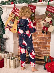 Bộ đồ ngủ liền quần ấm áp thoải mái in hình ông già Noel vui vẻ cho bé trai, trang phục gia đình đồng bộ (Bộ đồ cho mẹ và bé được bán riêng) - Nhiều màu - Xem 2