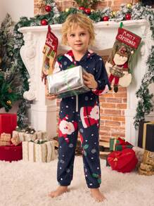 Bộ đồ ngủ liền quần ấm áp thoải mái in hình ông già Noel vui vẻ cho bé trai, trang phục gia đình đồng bộ (Bộ đồ cho mẹ và bé được bán riêng) - Nhiều màu - Xem 5