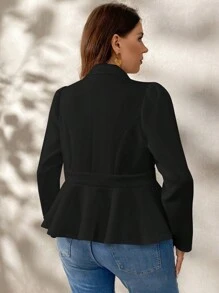 SHEIN Clasi 秋冬女士加大码优雅通勤荷叶边黑色西装外套 - 黑色 - 查看 6