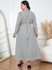 Modelyn Vestido camisero modesto de manga larga con estampado de rayas onduladas para mujer talla grande, para primavera/verano. Vestidos largos de estilo árabe para eventos de noche