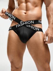 Men's Letter Knitted Waistband Hollow Out Sexy Briefs