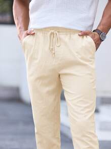 GENTILAND Men's Khaki Drawstring Waist Relaxed Fit Casual Pants - Khaki - View 7