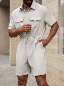 Manfinity Homme Plus Size Men's Casual Solid Color Drawstring Waist Romper