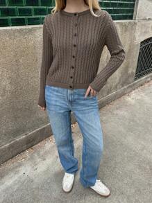 Forever 21 Women Outfits Women Costumes Homecoming Cardigan Sweater Fall Women Dresses Fall Clothes Tops With Sleeves Fall Shirts Sweater Top Winter Women Clothes - Brown - View 3