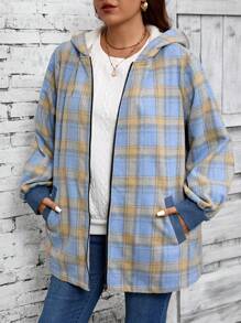 EMERY ROSE Manteau d'hiver pour femme grande taille, à fermeture éclair, à manches longues, à capuche, avec motif à carreaux, style casual