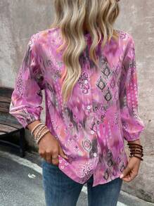 EMERY ROSE Women's Spring & Summer Geometric Print Lantern Sleeve Loose Casual Shirt, Random Print - Multicolor - View 6