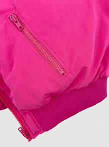 Slaydiva Plus Size Zip Up Ruched Sleeve Padded Coat - Hot Pink - View 5